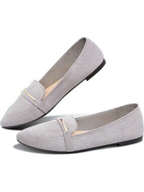 Women's Grey Obtaom Pointy Toe Loafer Flats Faux Suede Ballet Comfort Shoes
